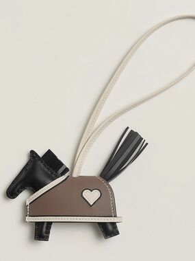 Hermes Horse Rodeo Robeo Coeur PM Heart Black Craie Etoupe Leather Bag Charm